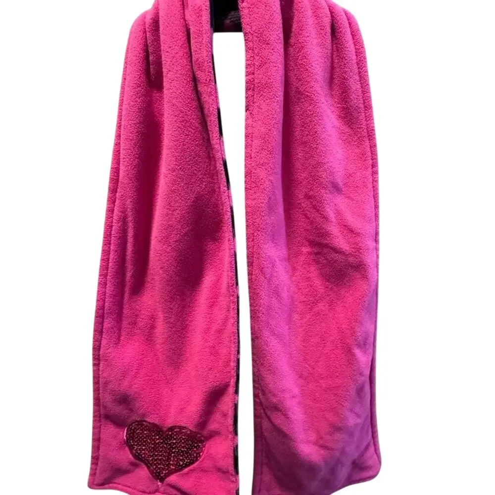 Joe Boxer Womens Pink Black Buffalo Plaid Check Fleece Winter Scarf Long